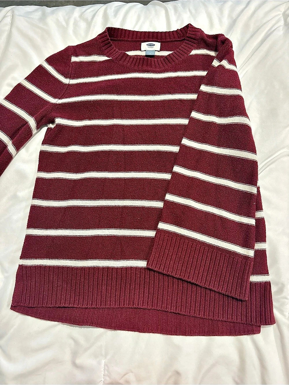 Old Navy Striped Crew-Neck Sweater Burgundy & Cream Medium